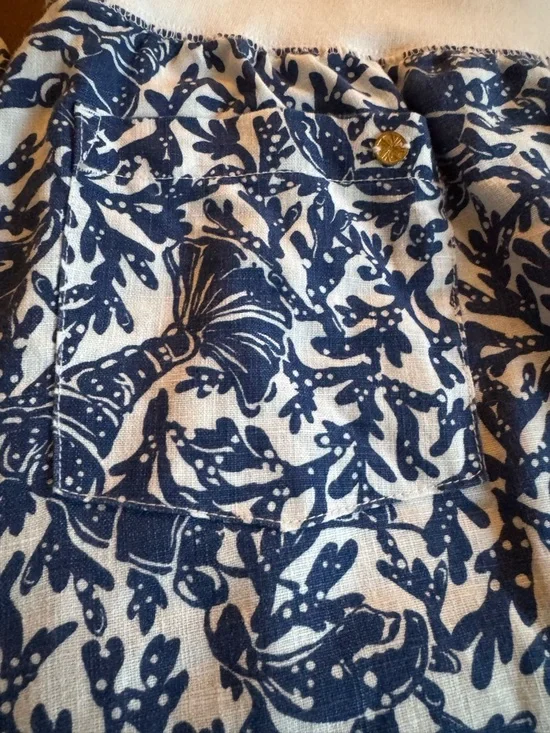 Lilly & Pulitzer Navy & White Lobster Print Palazzo Linen Pants L - Picture 2 of 6